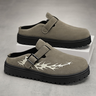 一脚蹬运动沙滩凉鞋 外穿防滑软底办公室上班包头拖鞋 男夏季 勃肯鞋