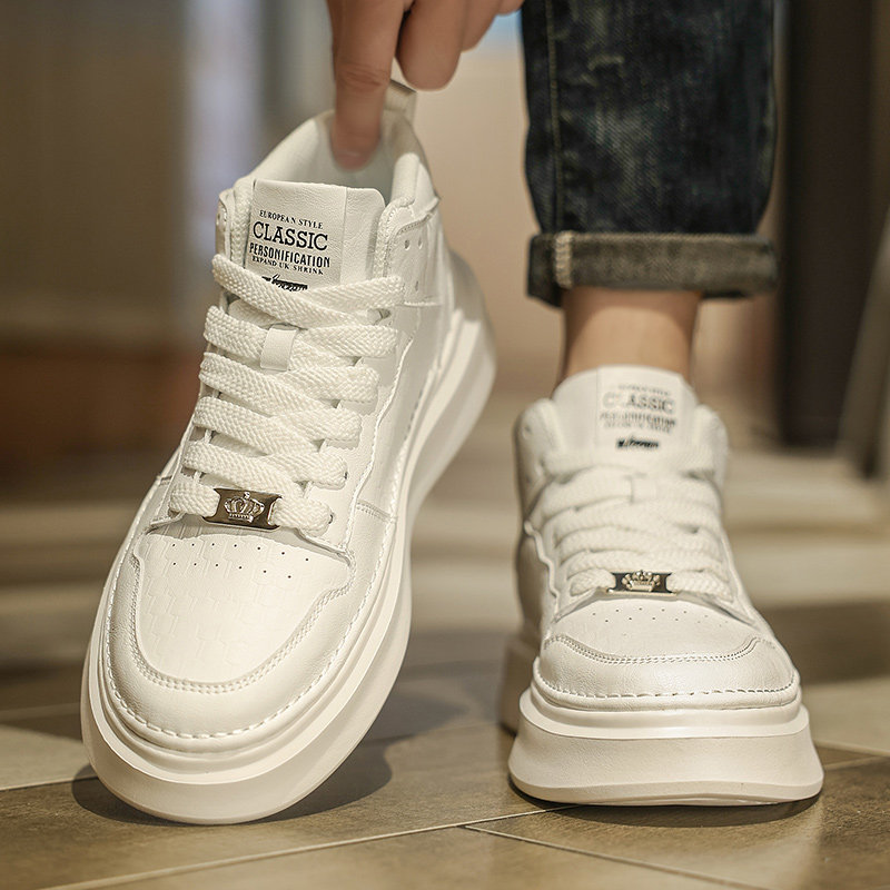 高帮男鞋冬季高级感百搭休闲平板鞋真皮男士皮鞋防水运动小白潮鞋,流行男鞋,高帮鞋,淘宝优惠券,粉丝福利购,淘宝优惠卷