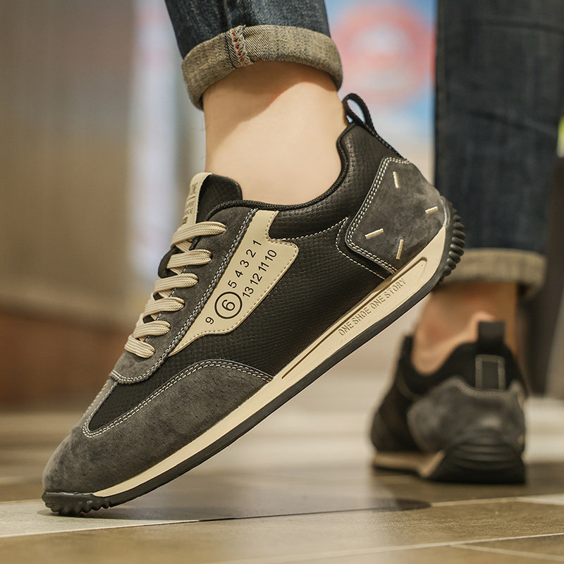 男鞋春季潮牌高级感百搭休闲复古真皮男士跑步软底轻便运动阿甘鞋