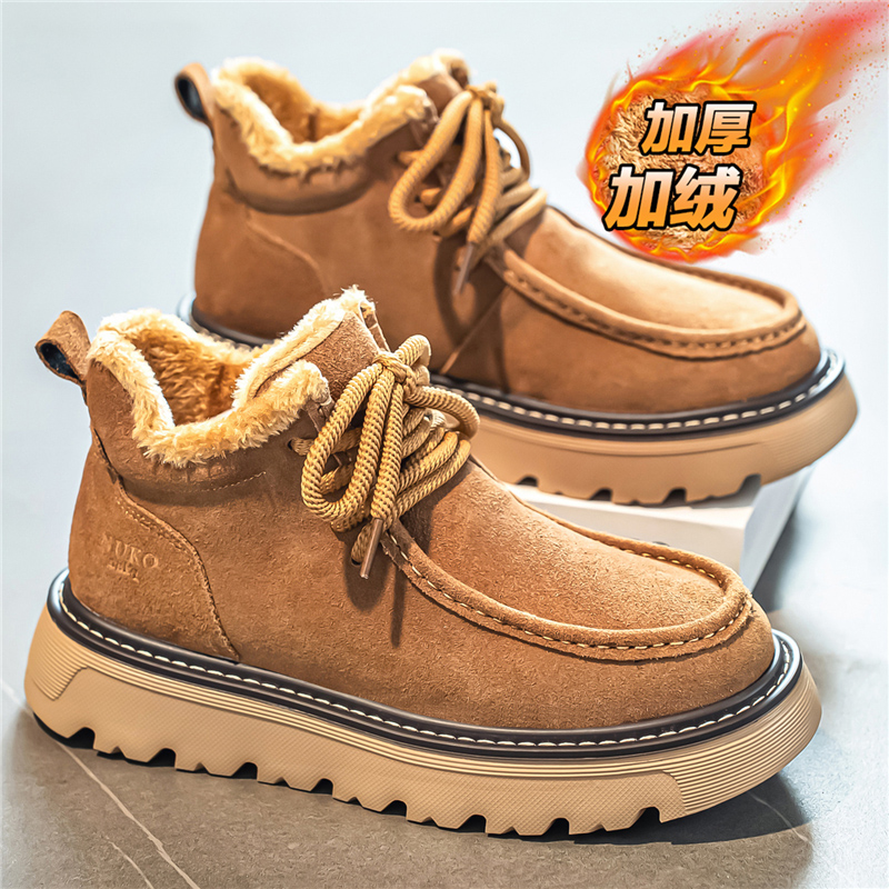 高帮男鞋冬季加绒保暖二棉鞋复古男士翻毛皮鞋运动厚底内增高板鞋