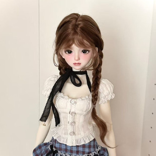 BJD娃娃假发3分4分6分SD人偶高温丝假毛深棕色齐刘海卷发 毛坯发