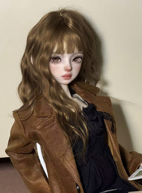 bjd娃娃假发3分4分6分sd娃用diy换装深棕色齐刘海长卷发头套假毛