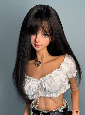 bjd娃娃假发3分4分6分sd人偶diy装扮黑色齐刘海长直发假毛整头套