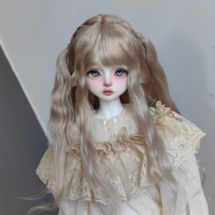 bjd娃娃假发3分4分6分高温丝奶金色齐刘海长卷发sd人偶女毛胚发套