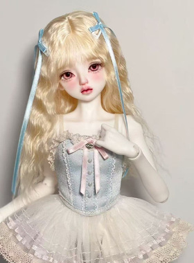 bjd娃娃假发3分4分6分sd装扮造型甜美浅金色齐刘海长卷发假毛头套