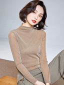 洋气网纱打底衫 修身 女春秋长袖 纱衣亮丝小衫 显瘦上衣 薄款 欧货时尚