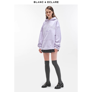 正品BLANCECLARE小除号郑秀妍同款宽松休闲学院连帽卫衣133050032