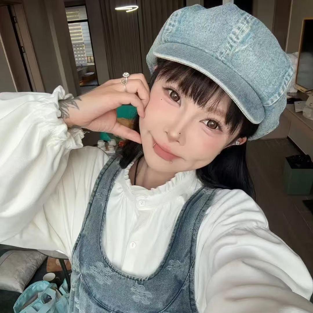 顾茜茜同款牛仔裙 2025春季新款无袖牛仔连衣裙女印花背带连衣裙