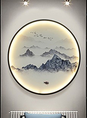 壁灯新中式背景墙装饰壁画灯中国风禅意圆形客厅卧室茶室过道灯具
