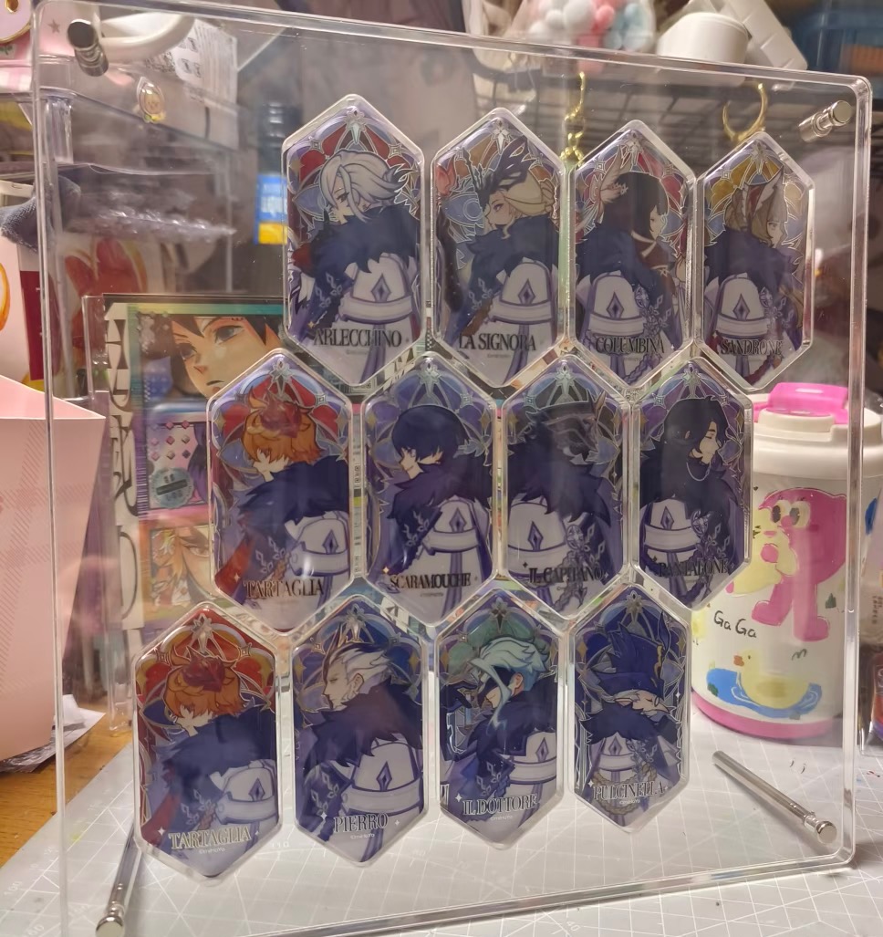 菱形吧唧收纳水晶吧唧框原神霜痕与权焰吧唧展示架吧唧亚克力相框