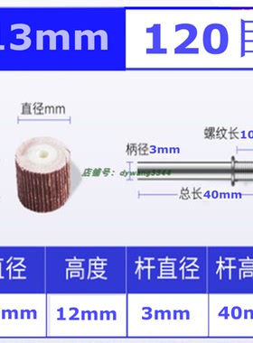 活柄砂布磨头叶轮百叶轮砂布磨头活轴叶轮金属打磨抛光3柄13*12*3