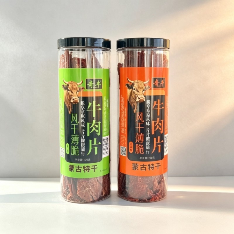 奇牛牛肉干内蒙古特产风干薄脆牛肉片罐装休闲零食