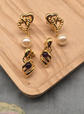 vintage 古董 古典 复古着 老首饰 紫色 仿宝石  耳夹 耳饰