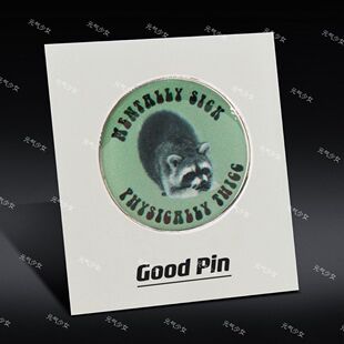 “精神不正常 身体强壮”金属胸针别针有趣的浣熊引语按钮徽章