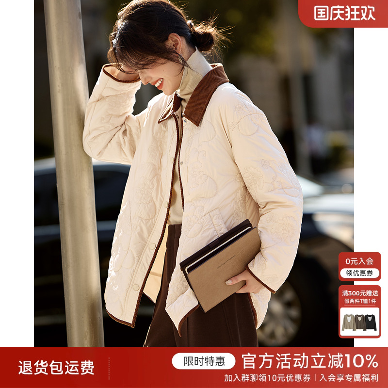 XWI欣未撞色拼接灯芯绒轻暖棉衣棉服外套女秋冬简约百搭棉袄外套