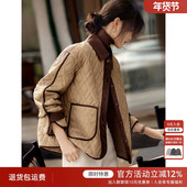 XWI欣未休闲简约大方拼色棉服外套女2025年冬季 轻薄保暖棉袄上衣
