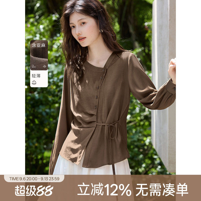 XWI欣未含亚麻长袖肌理感衬衫女图片
