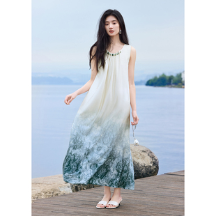 渐变印花无袖 XWI欣未法式 连衣裙女夏今年流行暑期出游海边度假裙