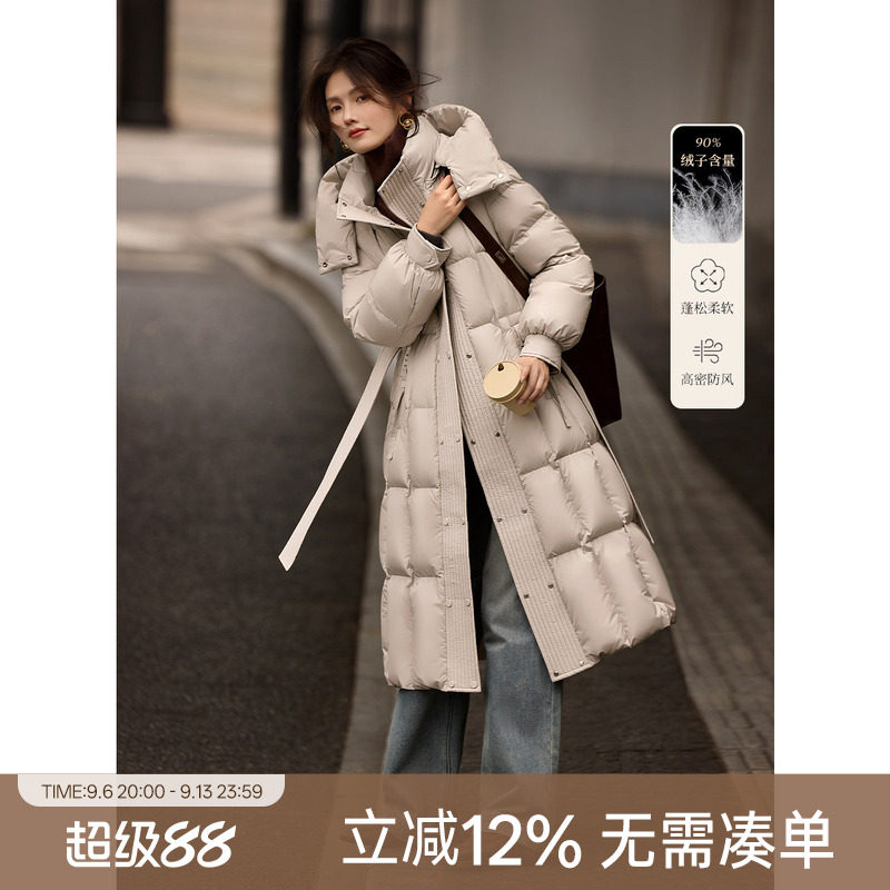 [送打底衫]XWI欣未连帽立领设计感羽绒服女冬季过膝长款保暖外套图片