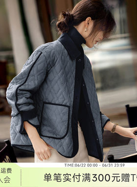 XWI欣未休闲百搭拼色棉服外套女2025年秋冬新款轻薄保暖棉袄上衣