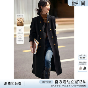 XWI欣未英伦风长款 场合毛呢外套 手工双面羊毛大衣女秋冬黑色正式