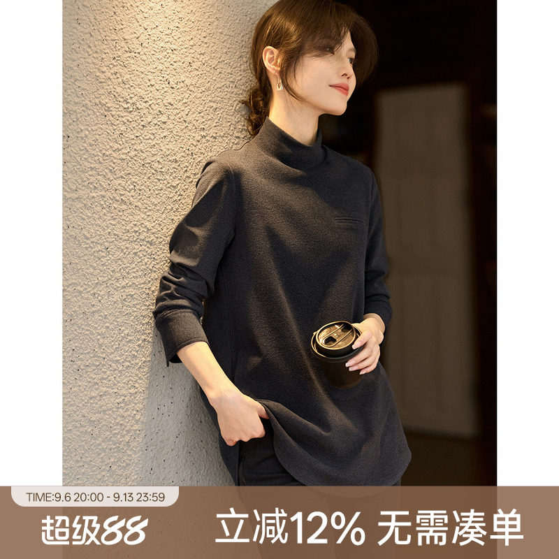 XWI欣未今年流行爆款打底衫女2026年早秋新款灰色慵懒感内搭上衣图片