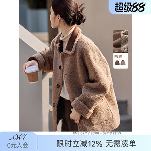 XWI欣未正反两穿皮毛一体麂皮外套女秋冬新款仿羊羔绒加厚夹克