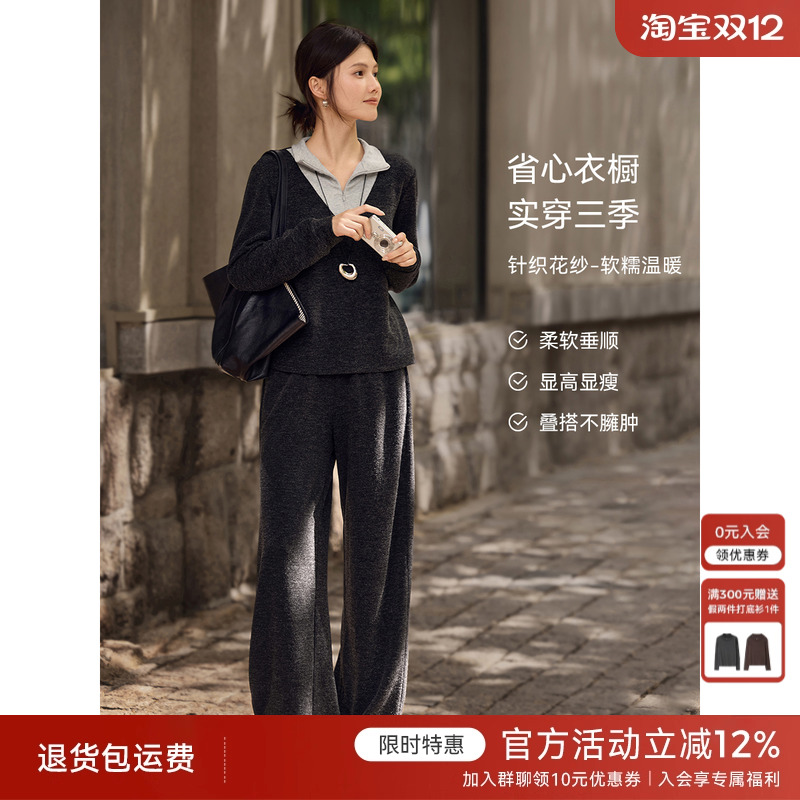 XWI欣未假两件套头半拉链灰色卫衣外套女2025秋季休闲运动两件套