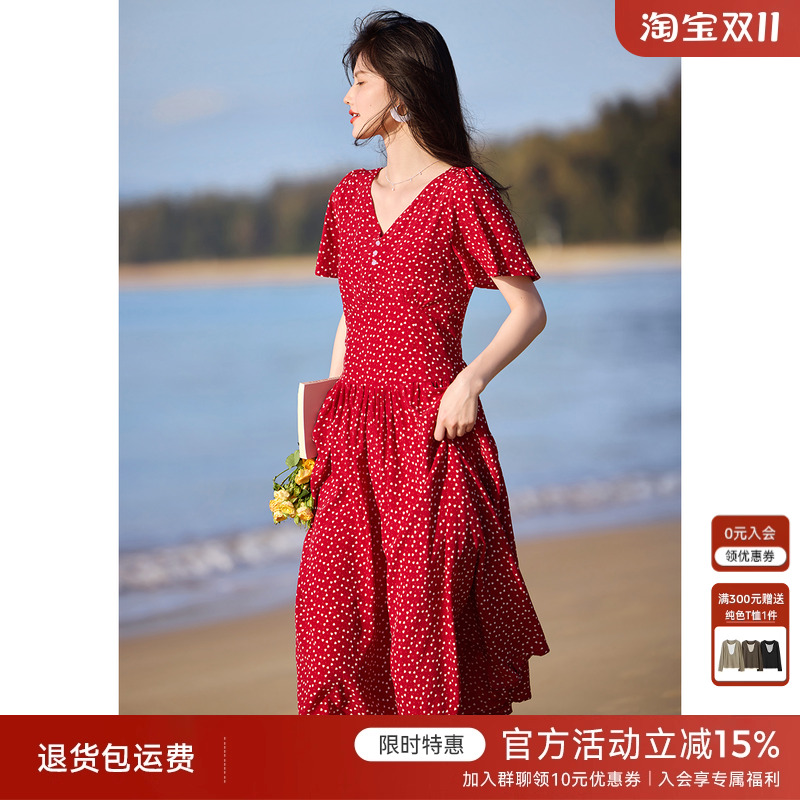 XWI欣未法式优雅波点连衣裙女夏