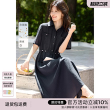 XWI欣未含亚麻串珠抽绳连衣裙女夏季早秋轻薄透气简单大方衬衫裙