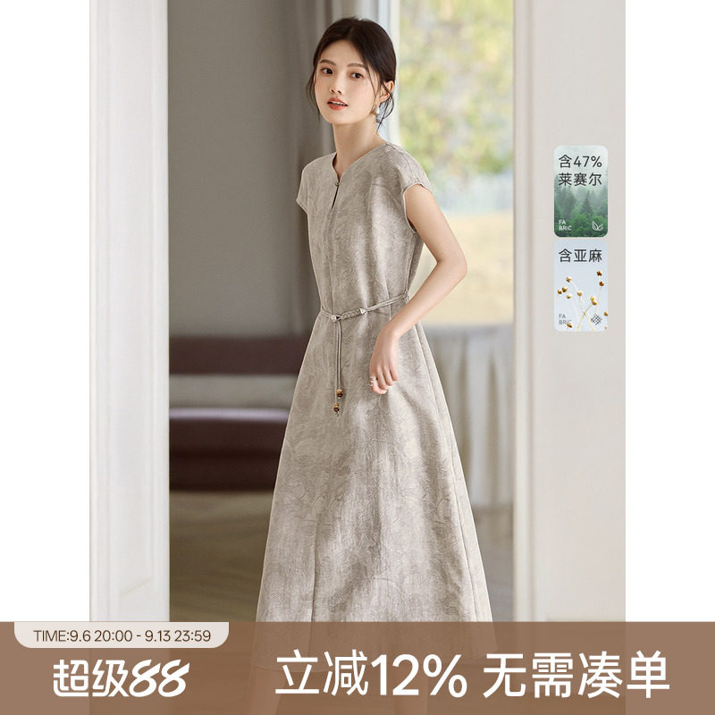 XWI欣未亚麻新中式妈妈连衣裙女图片