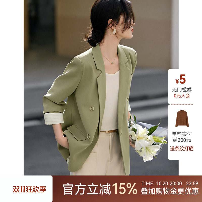 XWI欣未轻职场通勤复古西装外套女秋季后背开叉设计面试西服上衣