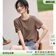 XWI欣未肌理感纯色短袖 通勤简约正肩显瘦基础百搭上衣 T恤女夏季