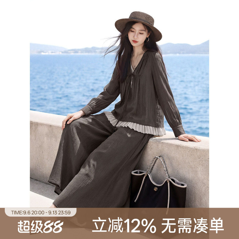 XWI欣未假两件系带小衫套装女士图片