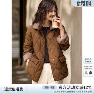 XWI欣未羊羔毛拼接棉衣棉服女2025秋冬新款宽松显瘦翻领夹棉外套