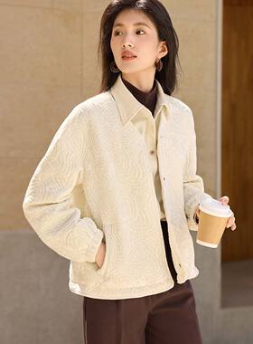 XWI欣未小香风优雅丝绒棉服外套女秋冬薄款显瘦V领重工刺绣棉衣