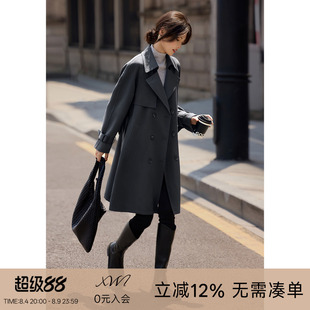 XWI欣未格雷系穿搭灰色长款风衣外套女2026春季新款收腰显瘦上衣