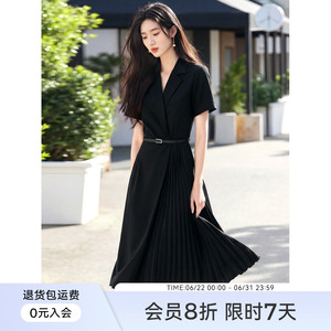 XWI欣未西装连衣裙女2026夏季新款收腰显瘦压褶设计轻职场小黑裙