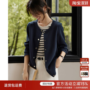 上衣 外套女早秋正肩显瘦宽松短款 XWI欣未时尚 气质休闲无领薄款