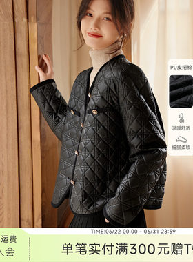 XWI/欣未PU皮绗棉短款棉服外套女