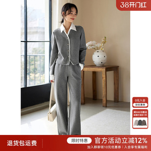 XWI欣未慵懒风假两件休闲套装女春季撞色拼接上衣直筒裤子两件套