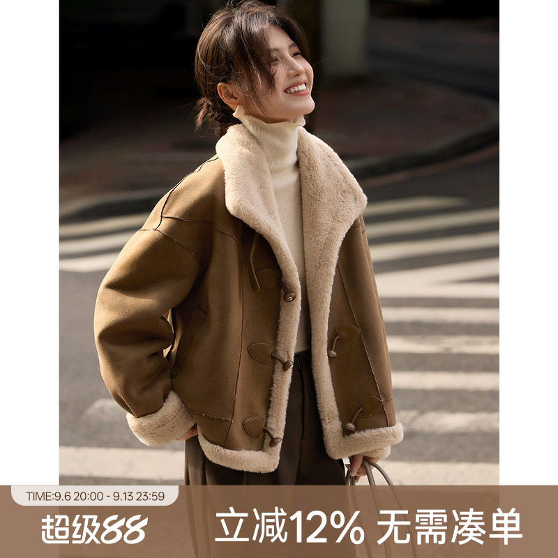 【博主同款】XWI欣未美拉德皮毛一体外套女冬季仿羊羔绒加厚上衣