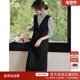 XWI欣未知性优雅假两件拉链V领连衣裙女2025秋冬正式 场合气质裙子