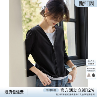 咖色上衣 T恤女春显瘦小众不撞款 XWI欣未通勤撞色拉链式 假两件长袖