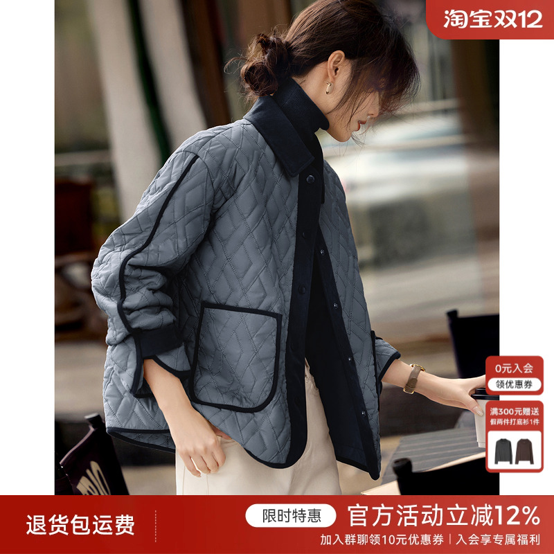 XWI欣未休闲百搭拼色棉服外套女2025年秋冬新款轻薄保暖棉袄上衣