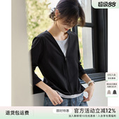 咖色上衣 T恤女春显瘦小众不撞款 XWI欣未通勤撞色拉链式 假两件长袖