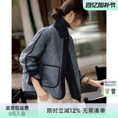 XWI欣未休闲百搭拼色棉服外套女2025年秋冬新款轻薄保暖棉袄上衣