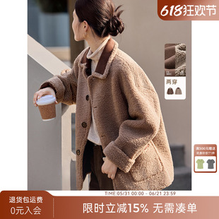 XWI欣未正反两穿皮毛一体麂皮外套女秋冬新款仿羊羔绒加厚夹克