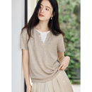 XWI欣未假两件撞色拼接短袖T恤女2026年夏季亲肤透气正肩显瘦上衣