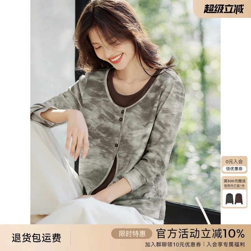 XWI欣未不规则晕染撞色拼接假两件T恤女2025年春季独特设计感上衣